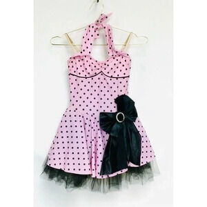 Vintage Weissman woman’s Pink Black Polka Dot Dance Costume Skate Dress LC moder